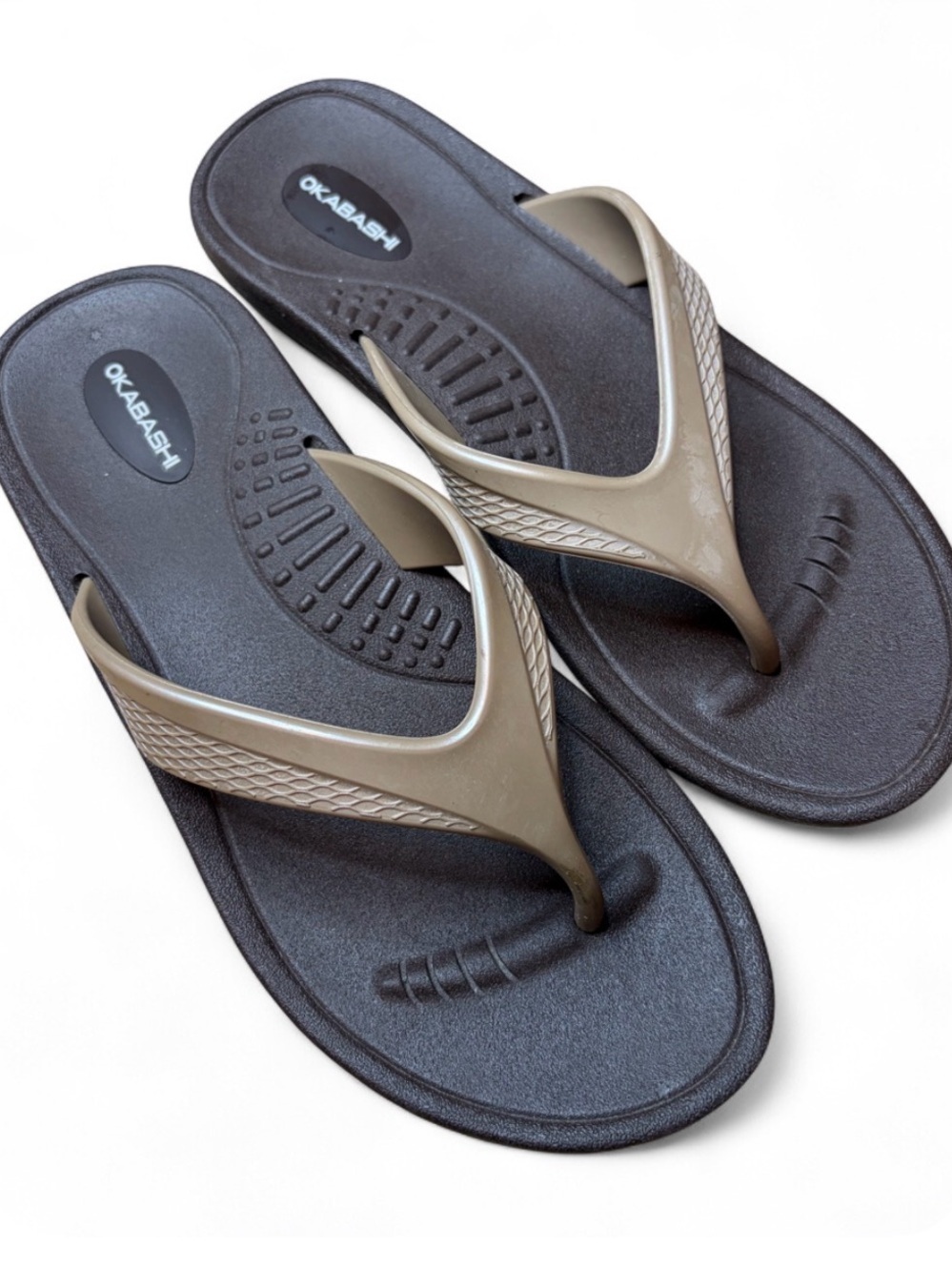 Okabashi Brown & Beige Flip Flops Medium Comfortable Sandals